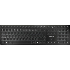 CHERRY KW 9100 SLIM bezvadu dizaina tastatūra, vācu izkārtojums (QWERTZ), Bluetooth vai 2,4 GHz radio, plakanie taustiņi, uzlādējama, melna/pelēka krāsa