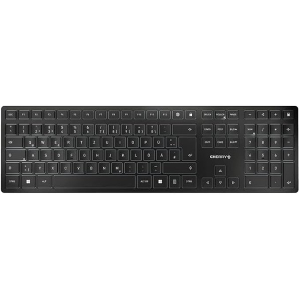 CHERRY KW 9100 SLIM Wireless Design Keyboard, German Layout (QWERTZ), Choice of Bluetooth or 2.4 GHz Radio, Flat Keys, Rechargeable, Black/Grey