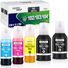 SINOPRINT 5 iepakojumi 104 tintes, kas saderīgi ar Epson 104 tintes kārtridžiem, kas paredzēti Epson EcoTank ET-2811 ET-2814 ET-4800 ET-2810 ET-2820 ET-2720 ET-2850 ET-2710 ET-2715 ET-2715 ET-2711 1 ET-2