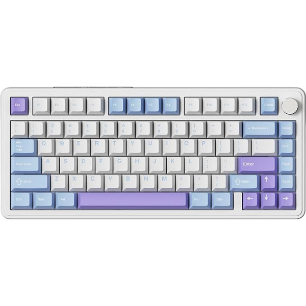 ATTACK SHARK X85 Gasket(BT5.0/2.4G/USB-C) Mechanische Tastatur mit Drehregler, 75% kabellose Gaming-Tastatur mit fünflagiger Polsterung, RGB, Hot-Swap-fähig, PBT-Tastenkappen für Win/Mac(Blau-Weiß)