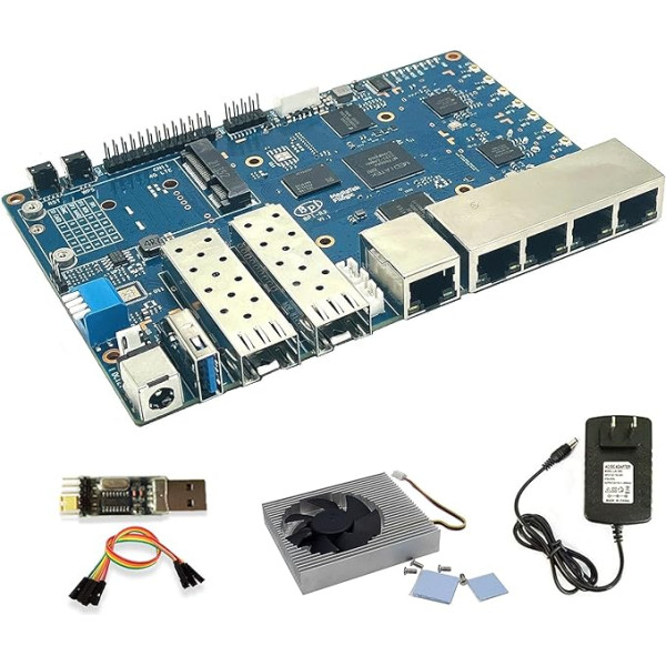 Banana Pi BPI-R3 Wi-Fi 6 bezvadu divjoslu OpenWRT maršrutētāja padome ar MediaTek MT7986 (Filogic 830), atbalsta 5X GbE un 2X 2,5GbE SFP (tikai Bundle1-BPI-R3)