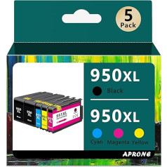 950XL 951XL multipakete, kas saderīga ar HP 950 951XL priekš Officejet Pro 8600 8610 8620 8100 8615 8625 8630 8640 8660 276dw 251dw printeri (melns ciānspalvains, dzeltens, dzeltens, 5 gab.)