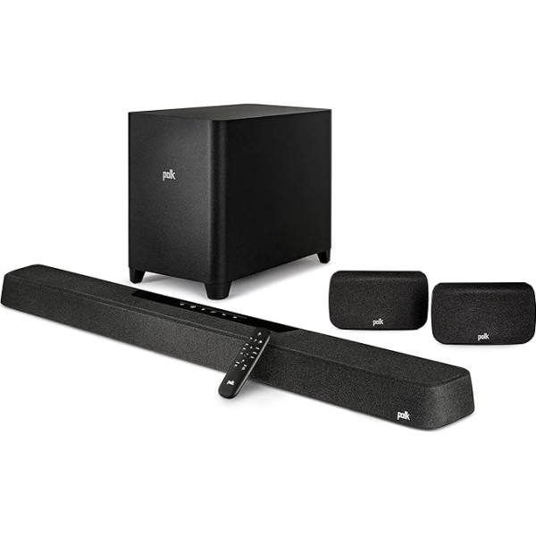 Polk Audio MagniFi Max AX SR 7.1.2 mājas kinozāles skaņu panelis ar bezvadu zemfrekvences skaļruni, Dolby Atmos, DTS:X, HDMI eARC, Bluetooth, AirPlay 2, Google Chromecast, melns