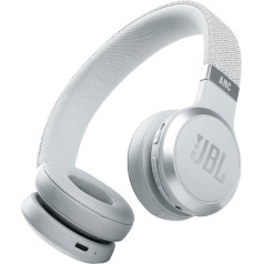 JBL Live 460NC bezvadu Bluetooth austiņas uz ausīm baltā krāsā, ar trokšņu slāpēšanu un balss asistentu, līdz 50 stundām mūzikas baudīšanas