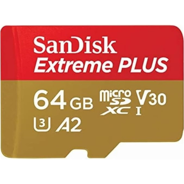 SANDISK - Карты Extreme Plus MicroSDXC 64GB + SD Adapter 200MB/s 90MB/s A2 C10 V3