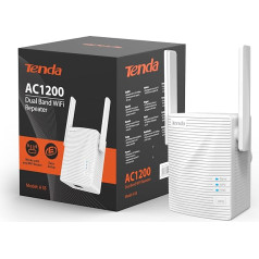 Tenda A18 WiFi Repeater WLAN pieslēgvieta (AC1200 Dualband 5GHz:867Mbps+2,4GHz:300Mbps), 2x2dBi antenas, 1x 100Mbps LAN-Port, WPS, statusa LED diode