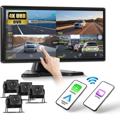 CAMECHO DVR atpakaļgaitas kameras 4 kameru komplekts ar 10,36 collu LCD 4 kanālu monitoru, atbalsta 4K cilpas ierakstīšanu Carplay Android Car FM Mirror Link Bluetooth un USB