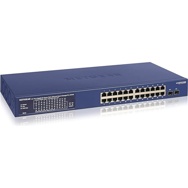 NETGEAR GS724TPP 24 prievadų Gigabit Ethernet LAN PoE komutatorius Smart (valdomas tinklo komutatorius su 24x PoE+ 380W, 2x 1G-SFP, montuojamas staliniame arba 19 colių stove, ProSAFE garantija visam gyvenimui)