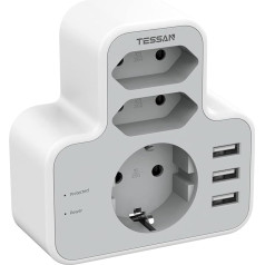 TESSAN ASV kontaktligzdas adapteris, adapteris ASV Vācijas kontaktdakša ar 3 USB, ceļojuma adapteris ASV, kontaktligzdas adapteris ASV, strāvas adapteris no Euro uz ASV, Taizeme, Taizeme, Meksika, Kanāda, B tipa ceļojuma kontaktdakša