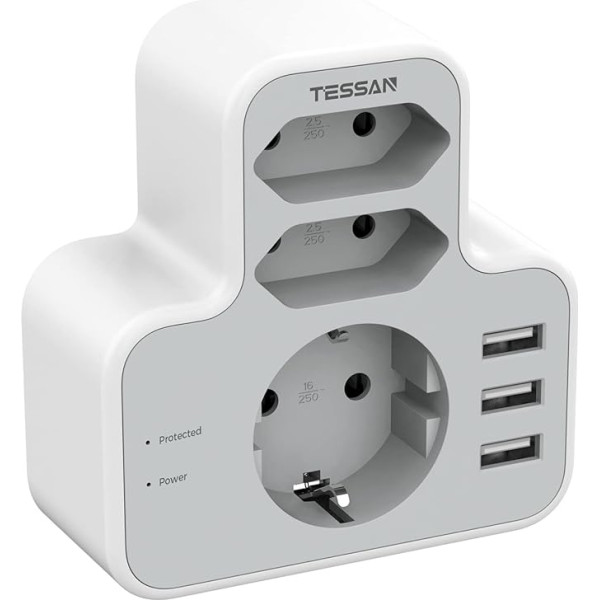 TESSAN ASV kontaktligzdas adapteris, adapteris ASV Vācijas kontaktdakša ar 3 USB, ceļojuma adapteris ASV, kontaktligzdas adapteris ASV, strāvas adapteris no Euro uz ASV, Taizeme, Taizeme, Meksika, Kanāda, B tipa ceļojuma kontaktdakša