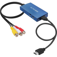 uhddadi RCA į HDMI keitiklis, 1080P kompozitinis CVBS AV į HDMI vaizdo garso keitiklio adapteris su HDMI kabeliu PS2/Xbox/SNES/N64/VHS/VCR vaizdo įrašymo įrenginiui DVD, palaiko PAL/NTSC (mėlynas)