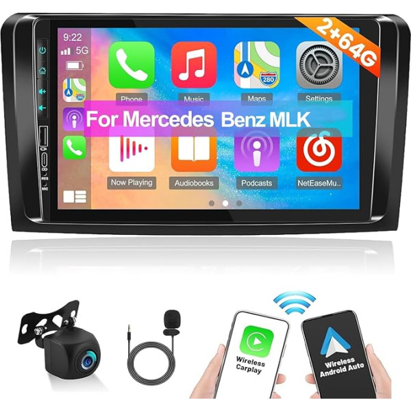 2+64G Android 13 Android auto radio priekš Mercedes Benz M-klases (visi) ML350 ML320 ML280 ML500 2005-2011 - Apple Carplay un Android auto - 9 collu skārienjūtīgais ekrāns Radio Bluetooth GPS WiFi