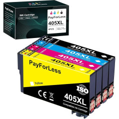 PayForLess 405XL multipakete, kas saderīga ar Epson 405 XL printeru kasetnēm Workforce Pro WF-4820 WF-3820 WF-4830 WF-7840 WF-7830 WF-3825 WF-4825 WF-7835 (4 iepakojumi: 1 melna, 1 ciāna, 1 magenta, 1 magenta, 1