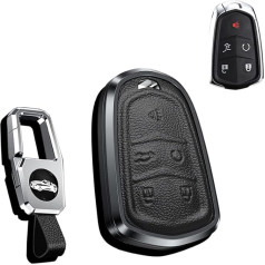 HIBEYO Key Case Fits Cadillac Protective Car Key Case Cover Leather for Escalade ESV ATS XT5 XTS ATSL CT6 Cts SRX Remote Control Key Shell Aluminium Alloy 5 Buttons Black