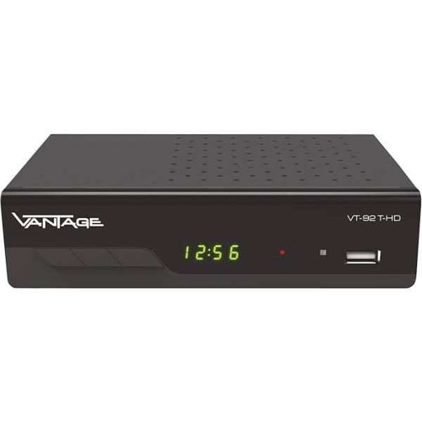 Vantage VT-92 T-HD uztvērējs (DVB T2, HEVC, displejs, USB, HDMI, SCART, SCART, multivides atskaņotājs), melns