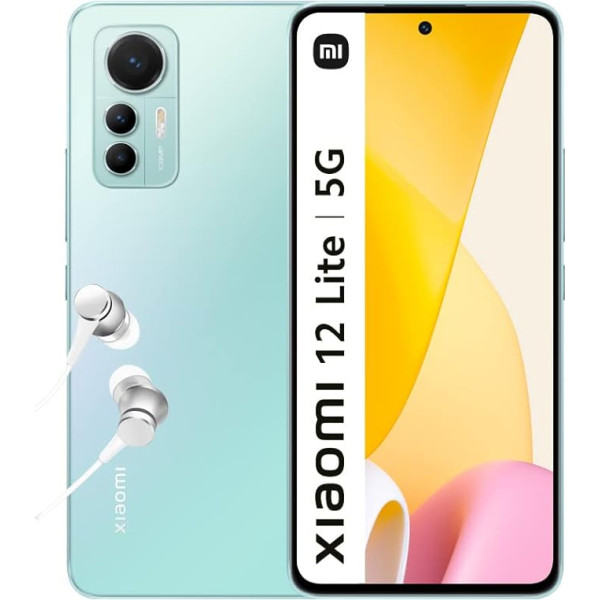 Xiaomi 12 Lite 5G viedtālrunis + austiņas, 8 + 128 GB mobilais tālrunis bez līguma, 6,55 collu 120 Hz AMOLED displejs, 108 MP trīskāršā kamera, 4300 mAh, 67 W turbo uzlāde, zaļš