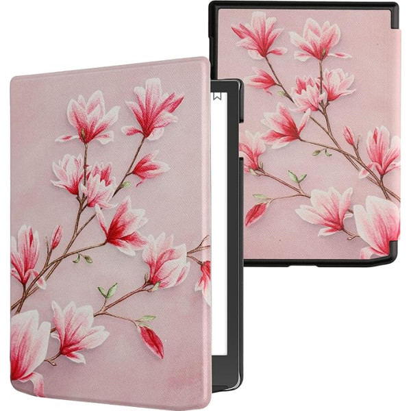 kwmobile Flip Case saderīgs ar Pocketbook InkPad 4 Case - eReader Case - Magnolia Pink White Dusky Pink