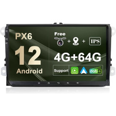 SXAUTO PX6 Android 12 autoradio piemērots VW Passat/Golf/Skoda/Seat - aizmugures skata kamera Canbus Free - [4G + 64G] - 9 collu 2 DIN - atbalsta DAB stūres vadības ierīci 4G WiFi BT Android Car Carplay