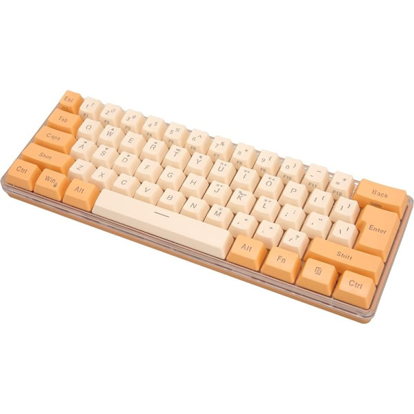 Spēļu tastatūra ar RGB fona apgaismojumu, 61 taustiņš, vadu USB tastatūra ar jauktām krāsām, 8 krāsu gaismas, 5 spilgtuma līmeņi, noņemams USB kabelis, ergonomiska (oranža/bēšs)