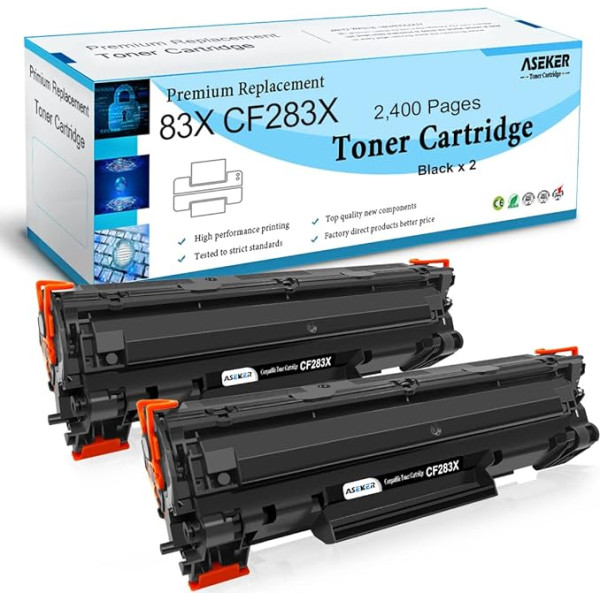 ASEKER saderīgs 83X CF283X (83A CF283A) tonera kasetne 2200 lappuses priekš HP Laserjet Pro M201 M201dw M201n MFP M127 M127fn M127fw M125a M125nw M225 M225dn M2225dw M225dw M225dw Printeris (2 melnas)