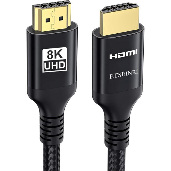 Etseinri 4K 8K HDMI 2.1 kabelis 15M, 48Gbps ātrgaitas pīts HDMI kabelis 2.0 4K 120Hz 8K 60Hz eARC HDCP 2.2&2.3 Dynamic HDR Dolby Atmos, HDMI kabelis saderīgs ar PS5 Xbox HDTV monitoru