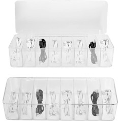 FORNORM 2 Stück Kabel Aufbewahrungsbox, Kabel Organizer Box Mit Deckel, Ladekabel Organizer Mit 8 Fächern Und 20 Kabelbindern, Transparent Kabelaufbewahrung Für Schreibtischaufbewahrung, Büro