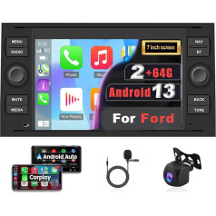 Android auto radio priekš Ford Focus/Transit/C-max/S-max/Galaxy/Fusion/Kuga/Mondeo/Connect ar Carplay Android Car - 7 collu skārienjūtīgais ekrāns radio - WiFi GPS SWC + atpakaļgaitas kamera un mikrofons