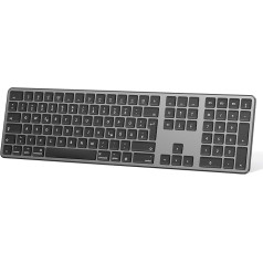 OMOTON Bluetooth tastatūra Mac(MacBook/MacBook Air/MacBook Pro/iMac/iMac Pro/Mac Pro), viegli savienojama, paredzēta Mac OS ar 3 Bluetooth kanāliem, QWERTZ DE-Layout, pelēka (Grau)