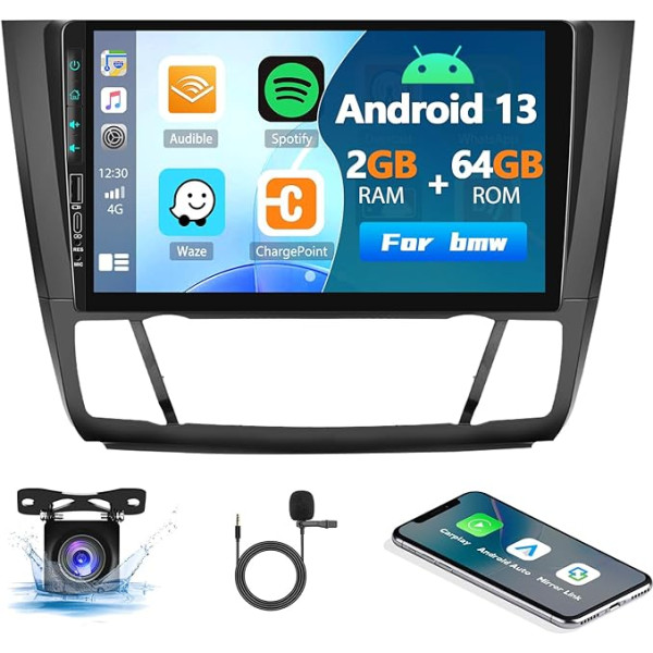 [2G + 64G] Auto radio Android 13 BMW Series 1 E81 E82 E87 E88 2008-2012 ar Carplay Android auto, radio ar skārienjūtīgo ekrānu 9 collas ar GPS WiFi WiFi FM / RDS Bluetooth Mirror Link Canbus + AHD aizmugures skata kamera un