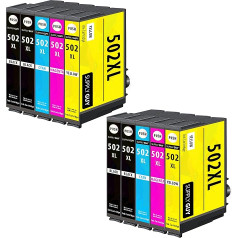 SupplyGuy 10 printeru kasetnes, kas saderīgas ar Epson 502XL Multipack, piemērotas WF2860 WF2860dwf WF2865 WF2865dwf WF2880 WF2880dwf WF2885 WF2885dwf XP5100 XP5105 XP5115 XP515 00 XP51 55 EU