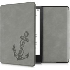 kwmobile Protective Case Compatible with Amazon Kindle Paperwhite (11th Gen - 2021) - Faux Leather eReader - Anchor Vintage Grey