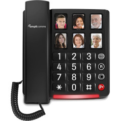 Amplicomms BigTel 40 Plus, Corded Phone with Six Large Picture Direct Dial Buttons, Extra Loud Handset Volume +40dB, Extra Loud Ringtones, Hearing Aid Compatible