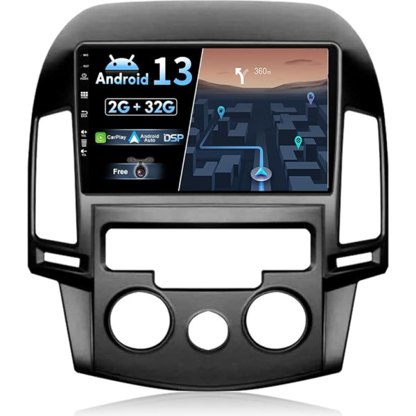 JOYX Android 12 auto radio ar 2.5D Fits Hyundai I30 (2006-2011) - bez atpakaļgaitas kameras - 2G + 32G - 9 collas - GPS 2 DIN - atbalsta DAB stūres vadību 4G WiFi Bluetooth Carplay Android Car