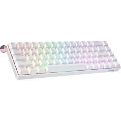 Geeky GK65 65% | Mehāniskā spēļu tastatūra | 68 taustiņi ar daudzkrāsainu RGB LED fona apgaismojumu datoriem/Mac datorspēlētājiem | ANSI ASV amerikāņu izkārtojums (balta, mehāniska, zila)