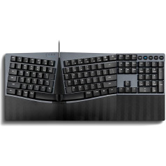 Perixx PERIBOARD535BL vadu ergonomiska pilna izmēra mehāniskā tastatūra - plakanie zili klikšķu slēdži, programmējamas funkcijas - saderīga ar Windows un Mac OS X - ASV izkārtojums