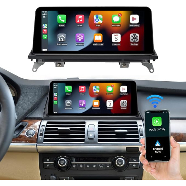 Autoabc Bezvadu Carplay/Android automašīnas 10,25 collu skārienjūtīgais ekrāns multivides radio uztvērējs BMW X5 X6 CCC E70 E71 2007-2010 rūpnīcas automašīnas radio saglabā oriģinālo Amprifier Stereo skaņas sistēmu HD 1920 x 720