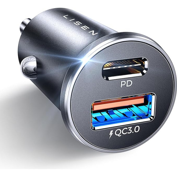 LISEN PD&QC3.0 Cigarette Lighter USB C Adapter 12 V Socket 54 W USB C Car Charger USB C Cigarette Lighter Socket Splitter Car Charger Adapter with iPhone 15 14 13 Pro Max, iPad, S24 S23