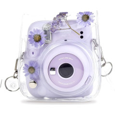 HIYQIN Transparent Case Compatible with Fujifilm Instax Mini 12/11/ 9/8/ 8+/ 40 - Clear PVC Case for Polaroid Instax Mini 12 11 - Purple Flowers, Translucent Purple Flowers, dried flowers