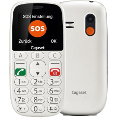 Gigaset GL390 Balts GSM mobilais tālrunis senioriem ar SOS avārijas izsaukuma pogu, liels 2,2 collu krāsu displejs, viegli lietojamas lielas atsevišķas pogas, saderīgs ar dzirdes aparātu, kompakts mobilais tālrunis