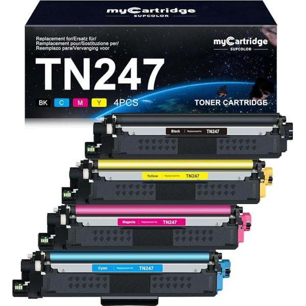 myCartridge SUPCOLOR TN-243CMYK atjaunotas tonera kasetnes TN247 saderīgas ar Brother MFC L3750CDW MFC-L3770CDW HL-L3270CDW MFC-l3730CDN MFC-l3710CW pārstrādātu toneri (iepakojumā 4 gabali)