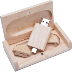 Yaxiny USB Stick 3.0-32GB OTG USB C Memory Stick 32GB 2-в-1 Type C Flash Drive Mini Maple Wooden Box Memory Stick External Pen Drive for MacBook Pro, Android Mobile Phone, Pad, Laptop and Computer