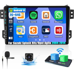 OiLiehu 2G+64G Android 13 Doppeldin Radio Carplay Android Auto für Suzuki Splash Ritz/Opel Agila 2004-2014 Autoradio Mit Bildschirm 9 Zoll Unterstützung EQ/Bluetooth/FM RDS/WiFi/GPS/Rückfahrkamera