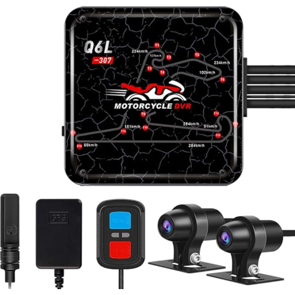 VSYSTO WiFi motociklu Dash Cam, HD 1080P ūdensnecaurlaidīga SONYIMX307 motociklu nakts redzamības priekšējā un aizmugurējā kamera, GPS, bezšuvju cilpas ierakstīšana, G-sensors (Black-Q6UL)