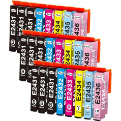 Jagute 24XL printeru kasetnes Epson 24 24XL daudzpaku tintes kasetnes Epson Expression Photo XP-55 XP-750 XP-760 XP-850 XP-860 XP-950 XP-960 (9BK/3C/3C/3M/3Y/3LC/3LM, 24 iepakojumi)