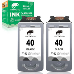 COLORETTO atjaunota tintes kasetne Canon PG-40XL 40 XL (2 melnas krāsas) izmantošanai ar Pixma Inkjet MP140 MP450 iP1200 iP2200 iP2500 Ip2600 MX300