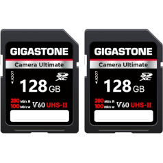 GIGASTONE UHS-II V60 128GB SD karte Ultimate Camera Speed līdz 280/100MB/s U3 SDXC 4K Ultra HD UHD video DSLR Canon, Nikon, Sony, Pentax, Kodak, Panasonic, ar 2 mini futrāļiem