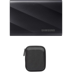 Samsung MU-PG2T0B/EU Portable SSD T9, 2 TB, 2 000 MB/s nolasīšanai, 1 950 MB/s ierakstīšanai, USB 3.2 Gen.2x2, dators, viedtālrunis un 12K fotokameras, MU-PG2T0B/EU + Amazon Basics cietā diska futrālis, melns