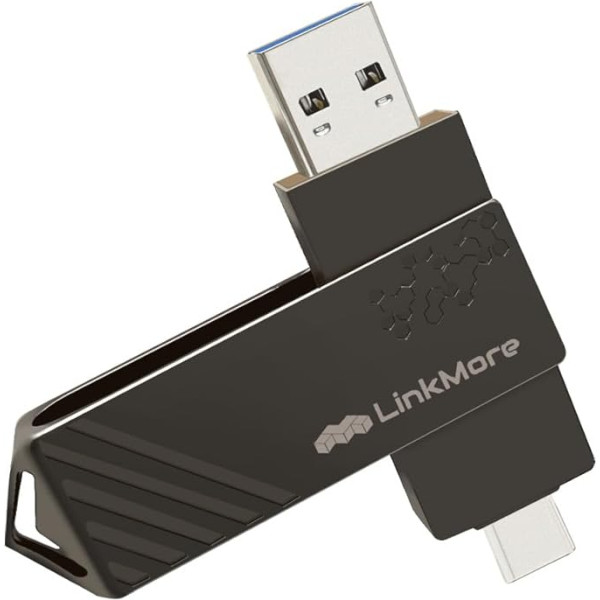 Linkmore 256GB Ultra Dual Drive Go USB Type-C USB zibatmiņas diskdziņš, lasīšanas ātrums līdz 150MB/s, ar abpusējiem USB Type-C un USB Type-A pieslēgvietām viedtālruņiem, planšetdatoriem, Mac un PC.