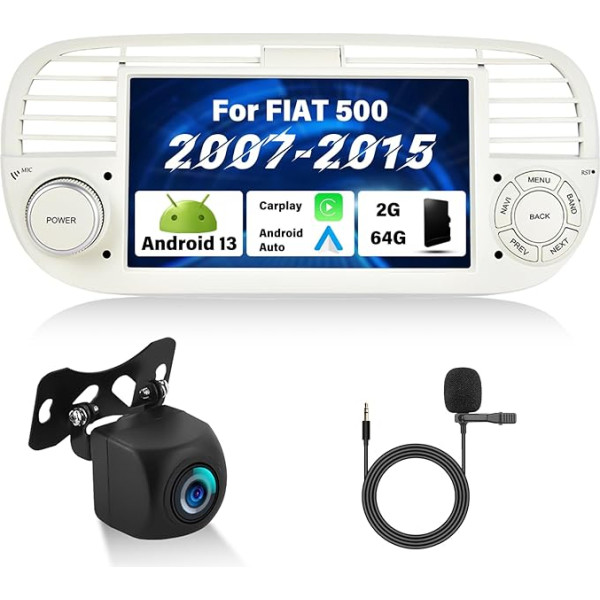 Android auto radio Fiat 500 500C 2007-2015 Radio ar CarPlay Bezvadu Android auto, 7 collu skārienjūtīgais ekrāns ar Mirrorlink GPS navigācijas/WiFi, Bluetooth, SWC, FM/RDS, EQ radio + atpakaļgaitas kamera &