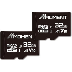 MMOMENT Micro-SDHC-Speicherkarte (32 GB), A1, UHS-I, U1, V10, Klasse 10 kompatibel, ātrums līdz 90 MB/s, SD-Adapter im Lieferumfang enthalten, 2 Stück